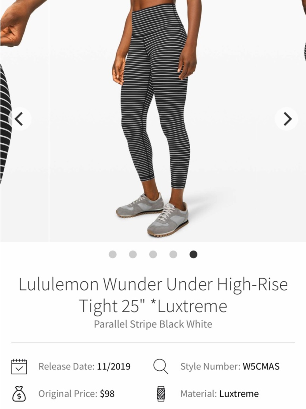 lululemon athletica Black and White Striped wunder under Leggings 25” lux